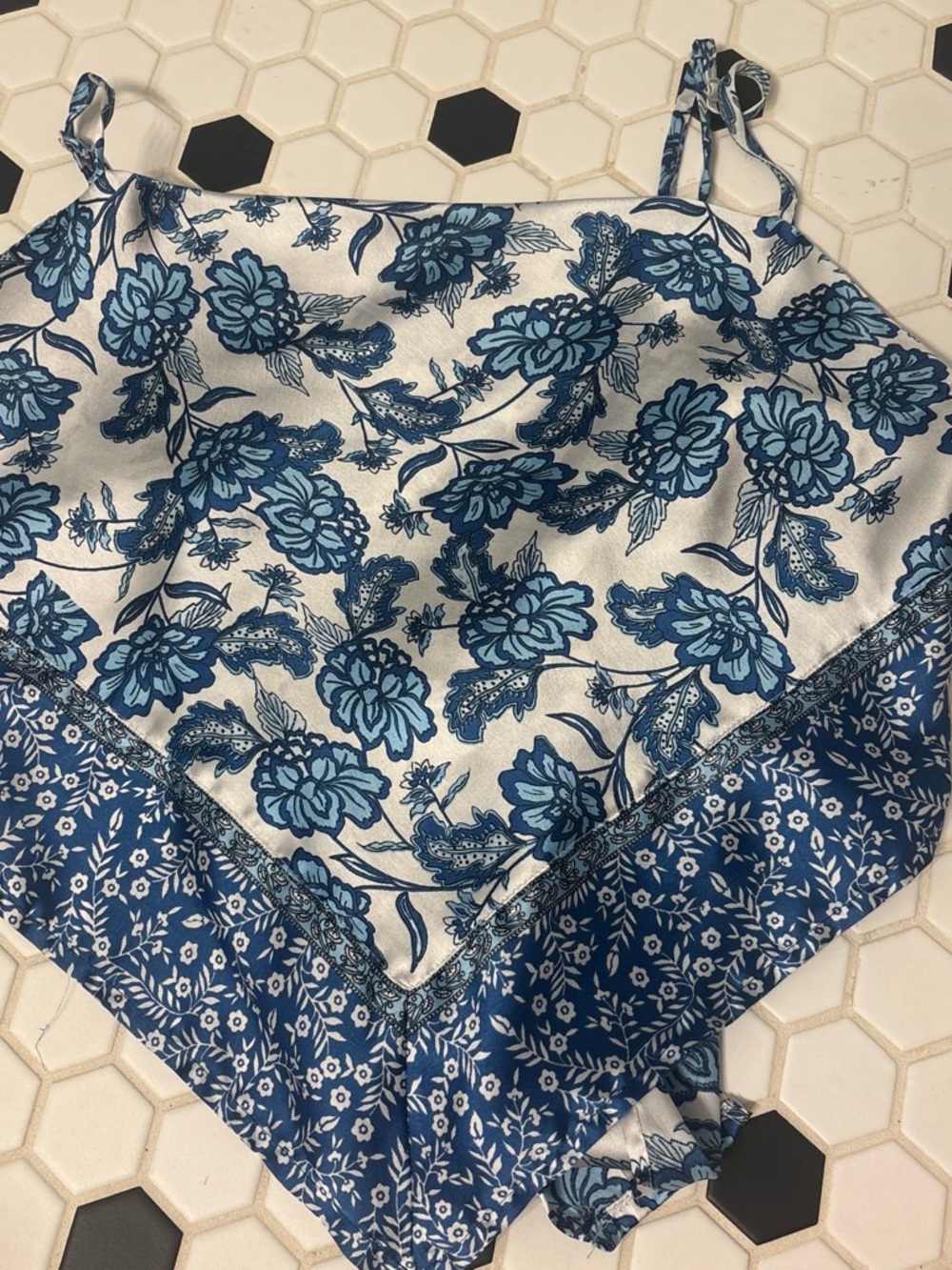 T.J.Maxx Blue Floral Satin Scarf Crop Top